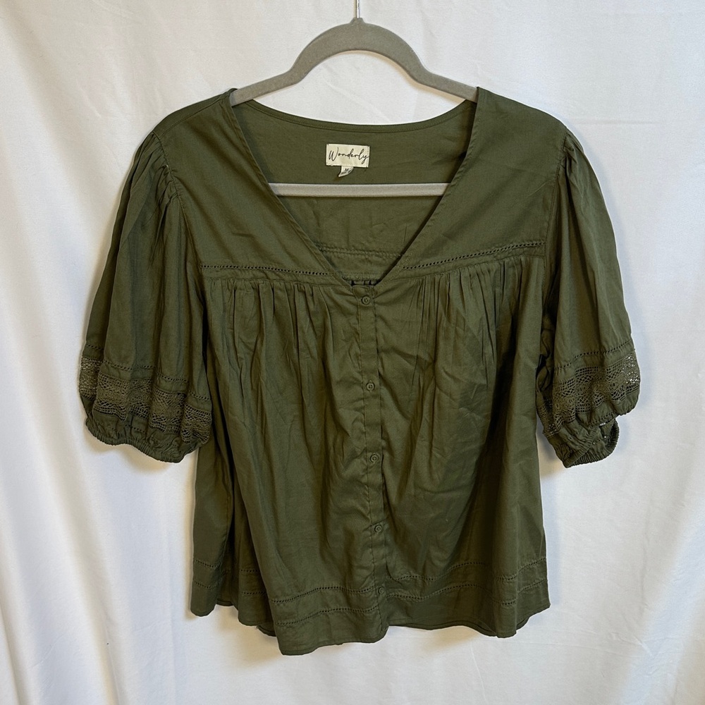 Wonderly Forest Green V-Neck Blouse